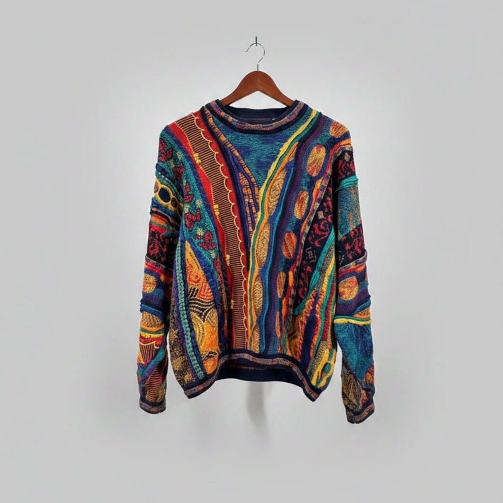 Vintage Tundra Coogi Style Multi Color 3D Textured Knit Sweater Womens